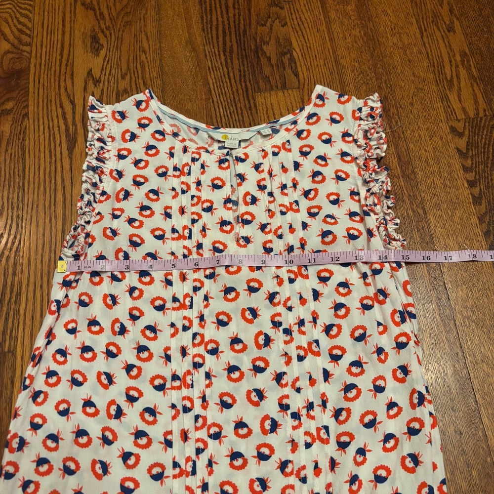 Boden Womens Red Blue Floral Pintuck Ruffle Sleeveless Blouse Top Twee US 4 - Picture 5 of 6